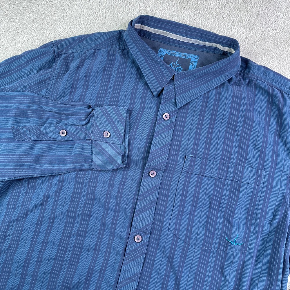 Prana Shirt Mens Large Blue Striped Long Sleeve Button Up Collared Outdoors